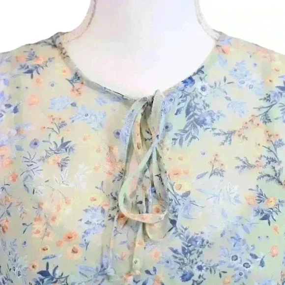 Gypsies & Moondust Green Floral Midi Dress Elastic Waist Cap Sleeve Size Medium - Picture 2 of 7